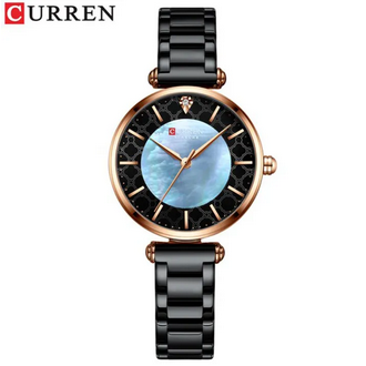 CURREN 9072 Black Stainless Steel Analog Watch For Women - RoseGold & Black